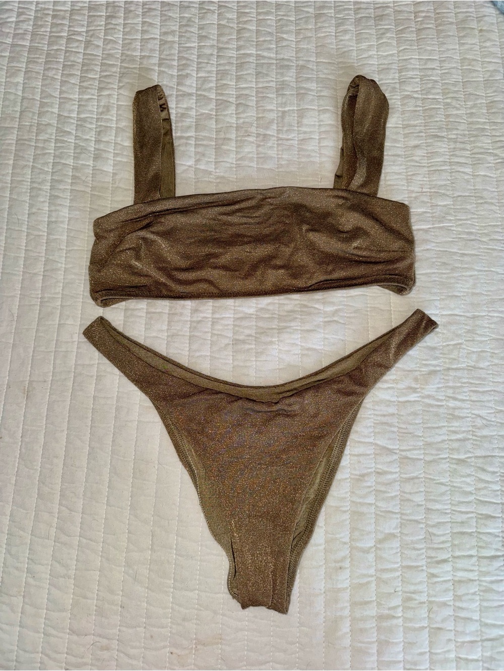 Vitamin A Shimmery Bronze Bandeau Bikini Set